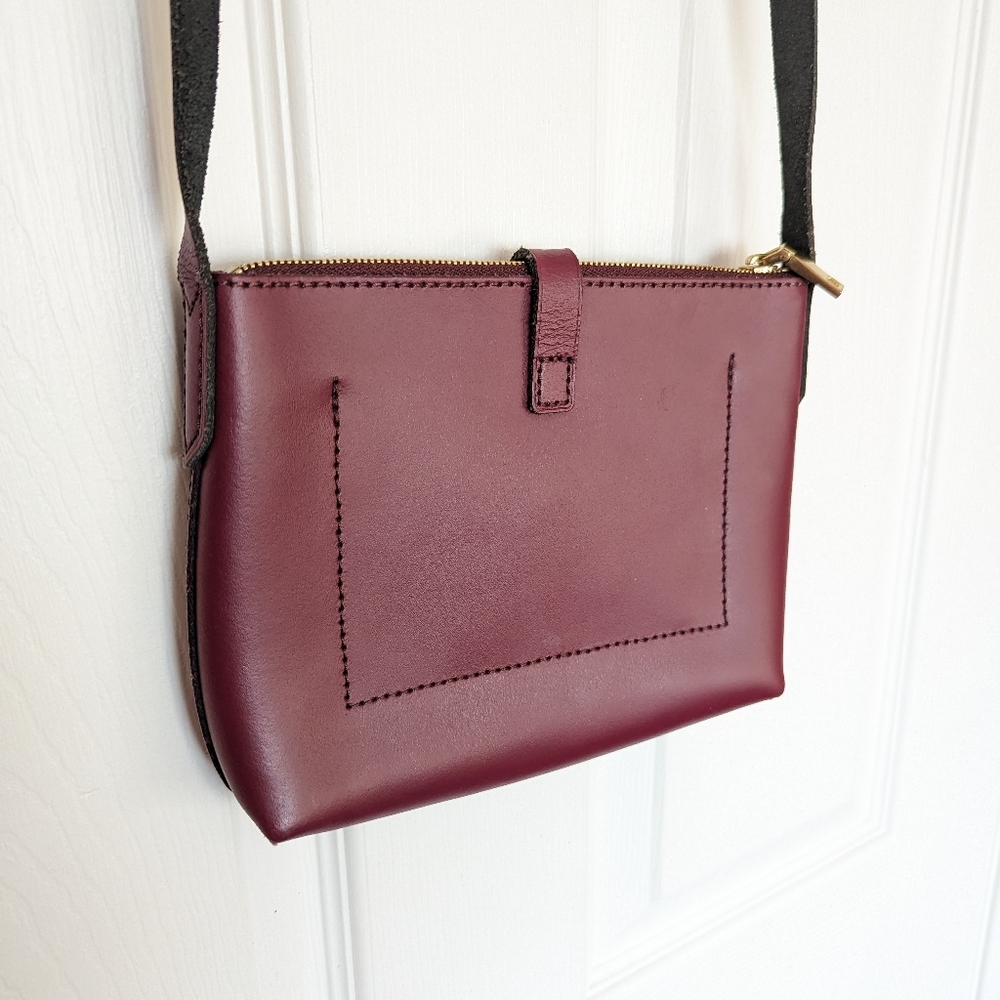 J.Crew Burgundy Parker Leather Quality Travel Work School Crossbody Bag - Picture 3 of 7